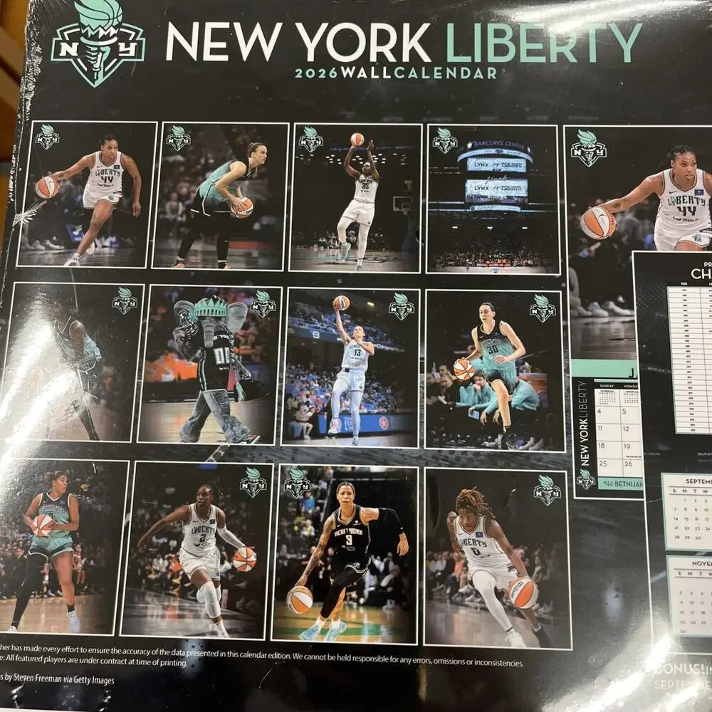 WNBA New York Liberty Basketball 2026 Wall Calendar Team Pictures Stewie Sabrina
